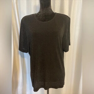 Alfred Dunner Black Glittery Short Sleeve Blouse Size Large